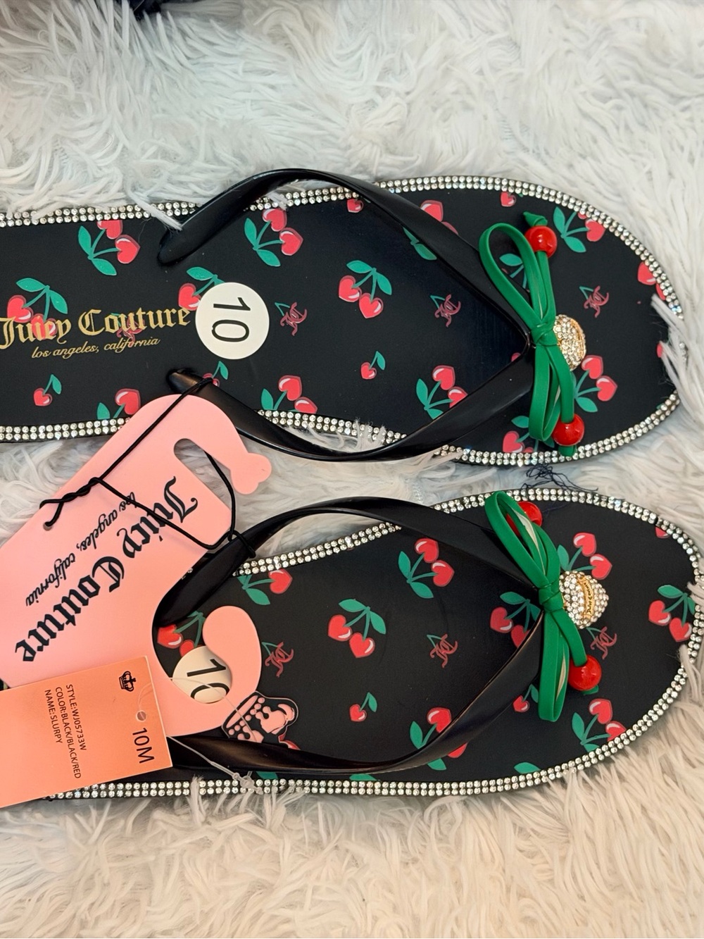 Juicy Couture Black Cherry Crystal-Trim Flip Sandals